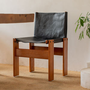 僧侣椅侘寂风复古中古椅实木餐椅家用设计师餐桌椅子民宿酒店皮椅