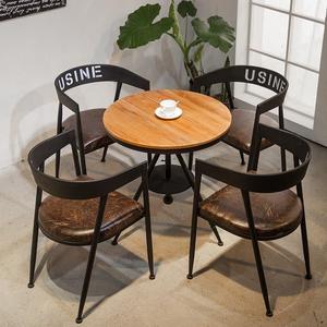 美式铁艺咖啡厅桌椅组合可升降复古小圆桌酒吧餐吧实木餐桌椅组合