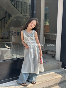 韩国童装2024夏季新款雪纺吊带连衣裙裙子百搭背心两件套洋气女童