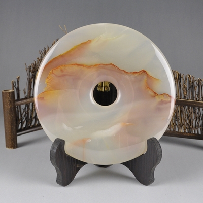 正品阿富汗红花玉璧冰玉平安扣摆件 招财 平安家居工y艺品装饰摆