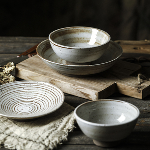 仪福粗陶复古土陶碗餐具色饭碗家用简约斗笠碗日式炉食器可微波炉