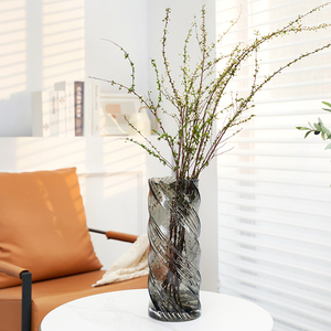 北欧简约ins 风花瓶玻璃透明大水养雪柳插花玫瑰鲜花客厅餐桌摆件