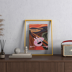 小猪佩琪呐喊恶搞名画客厅办公室搞笑装饰画桌面摆件摆画相框摆台