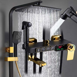 混水阀欧式淋雨家用恒温控温浴室黑白色花洒铜体增压淋浴套装自动