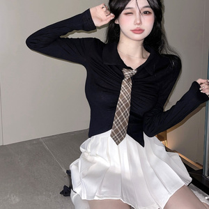jk制服日系减龄学生装纯欲性感学院风领带上衣百褶裙套装女两件套