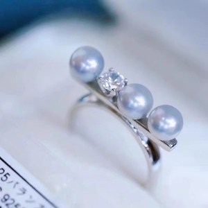 DIY珍珠配件S925纯银时尚单钻平衡木戒指空托开口指环指圈