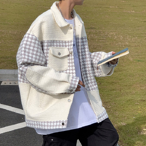 江浙沪穿搭外套男小众设计感棋盘格小香风工装夹克轻奢男装高级感