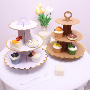 纸质三层蛋糕架甜品台甜品展示架派对生日野餐下午茶一次性装饰品