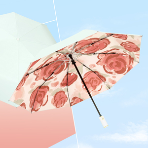 知伞玫瑰全自动彩胶防紫外线晴雨伞女两用折叠小巧防晒遮阳太阳伞