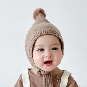韩版婴儿帽子秋冬季男宝宝尖顶护耳针织帽女幼儿童冬天保暖毛线帽