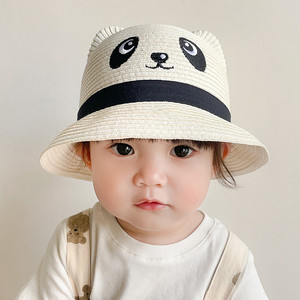 熊猫造型帽子夏季可爱洋气婴儿童遮阳草帽海边沙滩男女宝宝防晒帽