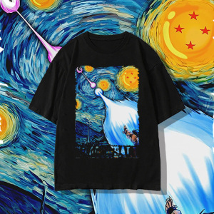 星空油画风七龙珠短袖超火上衣设计感小众动漫二次元联名衣服夏季
