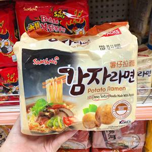 韩国三养薯仔拉麵牛骨白汤海鲜麵芝士火辣鸡麵吃货方便面5包120克