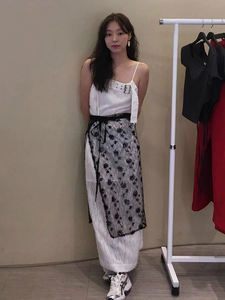 围裙叠穿Exclusive type韩国个性设计花朵亮片层叠百搭系带半身裙