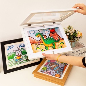 儿童画装裱画框挂墙可替换展示墙存储一体收纳相框磁吸奖状作品A4