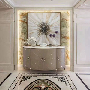 美式艺术款轻奢实木门厅现代简约欧式大理石半圆装饰玄关柜家具