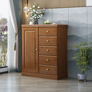 新中式五斗柜多功能收纳柜卧室个性橱柜子现代简约橡胶木轻奢家具