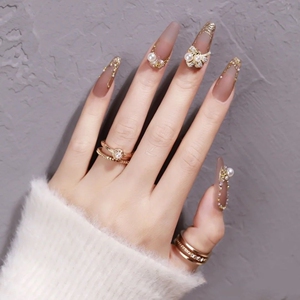 巴洛克穿戴甲珍珠美甲法式手工定制婚纱照新娘婚甲孕妇指甲贴片a3