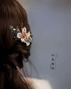 蝴夹发饰压配r女缀发袍夹边后裙珠日风饰旗点侧边蝶辑盘子本国