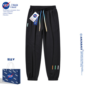 NASA联名九分长裤子青少年2023夏季宽松运动裤潮牌黑色休闲束脚裤