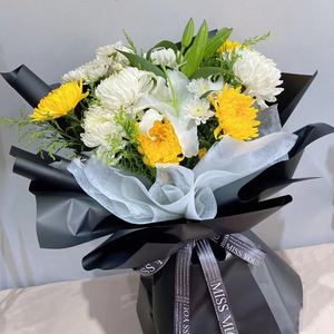 杭州冬至黄白菊花手提花篮花束鲜花速递同城嘉兴上海悼念祭奠送花