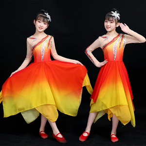 六一儿童现代古典舞蹈演出服女童蓬蓬纱裙舞台表演连衣裙套装春夏