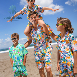 vodabeba亲子衬衫沙滩裤可下水男士宽松海边度假花衬衫儿童