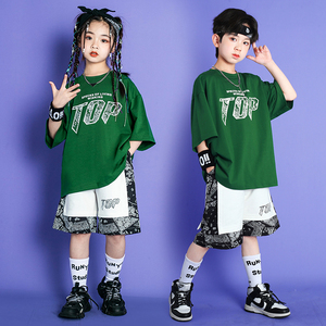 六一儿童hiphop街舞表演服男童夏季炸街架子鼓舞台演出服潮服套装