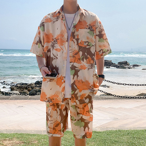男士海边穿搭花衬衫夏威夷短袖冰丝速干三亚度假衣服宽松沙滩套装