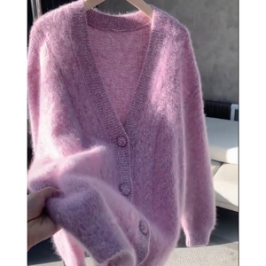 粉紫色毛衣外套女春秋温柔软糯高级感超好看今年流行漂亮针织开衫