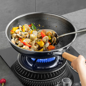 90300人付款天猫德国无油烟炒锅不粘锅家用无涂层304不锈钢炒菜锅电磁