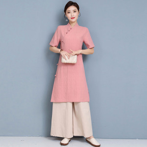 中式唐装套装夏季中医馆茶楼采耳技师女工作服养生馆理疗技师服装