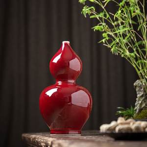 景德镇陶瓷器霁红葫芦花瓶摆件新中式复古红色大号客厅家居博古架