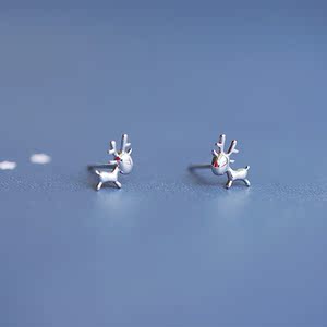 小小物店 s925纯银针迷你麋鹿耳钉圣诞学生可爱清新日系睡觉免摘