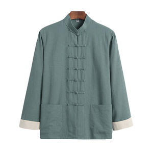 中式棉麻唐装男士春季新款中老年人复古挽袖外套中国风禅意居士服