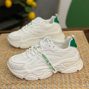 漫步佳人真皮老爹鞋女2022秋季新款厚底百搭网面透气运动小白鞋休