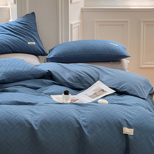 高级感华夫格提花丨四件套全棉纯棉纯蓝色床单被套简约北欧风床品