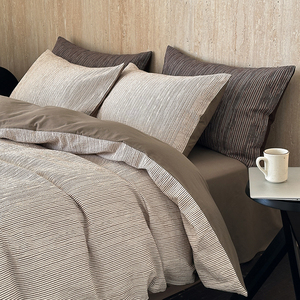 原创设计师款丨四件套全棉纯棉驼咖色线条床单被套简约高级感床品