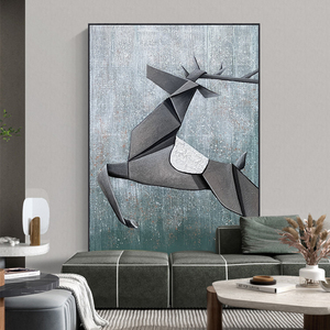 原创手绘鹿油画吉祥动物现代客厅装饰画入户玄关走廊挂画竖版美式