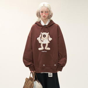 mamc绒毛大眼仔卫衣2022秋冬新款连帽帽衫情侣外套宽松显瘦上衣女