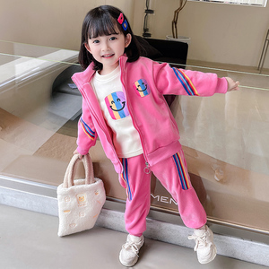 洋气女童秋冬装宝宝加绒加厚两件套时尚2三四3岁小女孩金丝绒套装