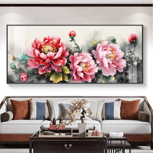 牡丹图花卉装饰画新中式中堂客厅沙发背景墙挂画花开富贵吉祥壁画