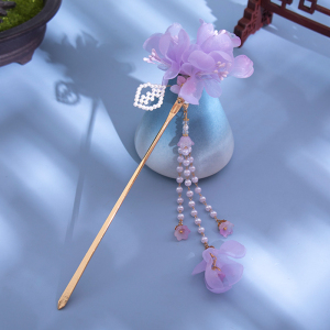 古风发簪绢花头饰紫色花朵流苏发钗仙气古装配饰盘发簪子汉服头饰