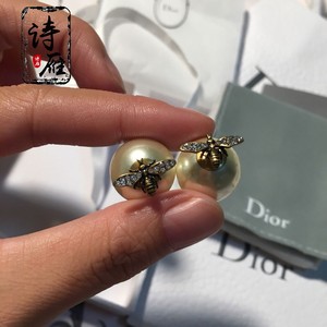 dior/迪奥 22ss经典珍珠金色镶钻耳环复古小蜜蜂耳钉女士耳饰