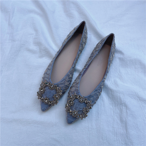 褶皱渐变色水钻单鞋女2021春季新品尖头平底鞋韩版百搭浅口瓢鞋