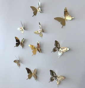 10只蝴蝶不锈钢墙贴立体装饰背景墙3d金属蝴蝶壁饰组合金色银色