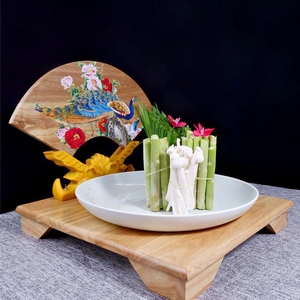 明档中式摆台扇形实木凉菜热菜意境菜展示台饭店酒店餐厅特色餐具