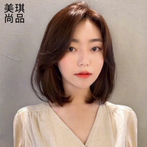 韩式发型女短发气质偏分微卷发真人发丝蓬松自然网红锁骨发假发套