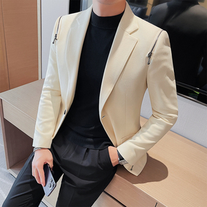 痞帅西装外套男高级感小众设计感单西韩版高端修身双开叉西服上衣
