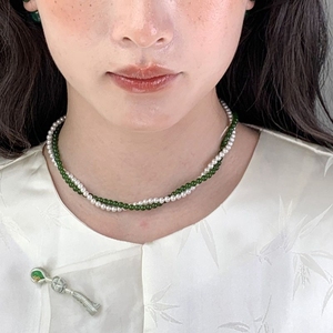 一款三戴~原创新中式多种戴法绿珠贝壳珍珠项链百搭国风颈饰